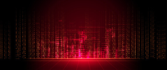 Fototapete - Illustration Abstract Digital technology, light line and red cyber space background. Vector communication, innovation futuristic technology, connect internet network system, future big data, concept