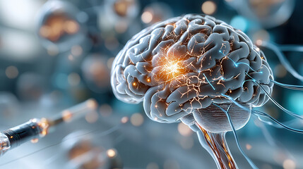 Leinwandbilder - cinematic close up of brain anatomy with glowing neural connections, showcasing intricate details of brain structure and activity