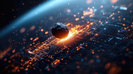 Wall Mural - asteroid impact concept. a stunning depiction of an asteroid approaching earth, with vibrant cosmic 
