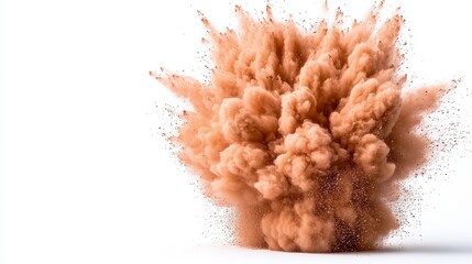 Wall Mural - Striking brown powder explosion on a clean white background for captivating visual effects in creative designs