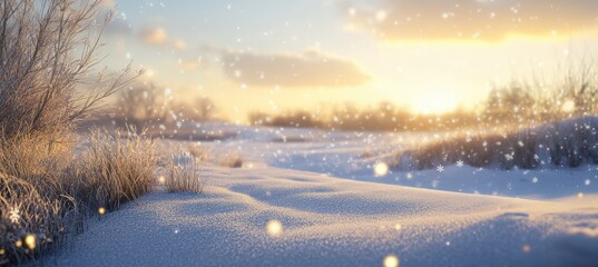 Wall Mural - Photorealistic Snow Drifts and Bokeh Lights.