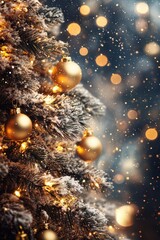 Wall Mural - Christmas Tree with Snowy Blurred Background.