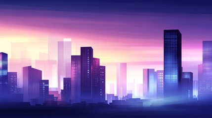 Wall Mural - vibrant city skyline at dusk with colorful light and soft gradient hues in the background