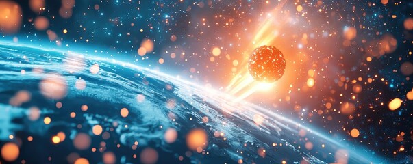 Wall Mural - Asteroid impact concept. A vibrant cosmic scene depicting a massive solar flare impacting Earth.