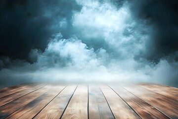 Wall Mural - Misty Night Wooden Deck Background