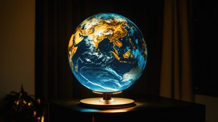 Wall Mural - The Earth desk lamp, a beautifully crafted piece for both ambiance and learning, showcasing the entire world in miniature form.