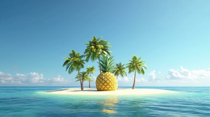 Canvas Print - Tropical paradise with a  pineapple. AI.