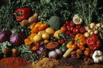 Wall Mural - Colorful assortment of fresh produce for healthy meals.