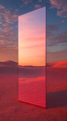 Wall Mural - Digital technology Pink desert and mirror landscape poster background