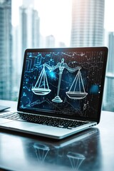 legal frameworks for compliance and governance showcased on a modern laptop in a corporate setting.
