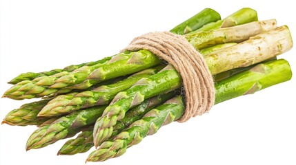 Wall Mural - Fresh green asparagus stalks tied together with a string, ready for consumption or use in culinary dishes.