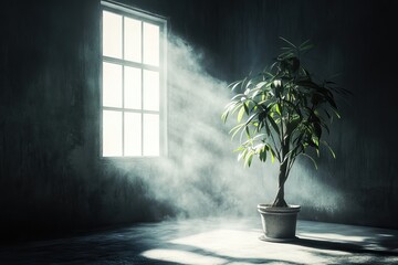 Wall Mural - Plant, sunlight, room, dust, hope, interior, photography, growth