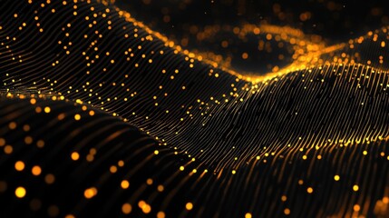 Glowing lines of data flow, symbolizing digital information transfer through computer network. Abstract technology concept.