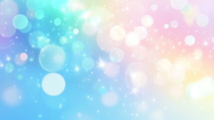 Wall Mural - Pastel rainbow bokeh background with glowing circles and sparkles.