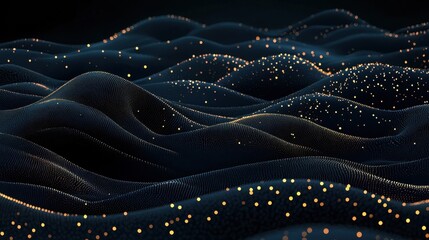 Wall Mural - A luxurious dark scene with golden accents flowing through black waves, creating an elegant and modern 3D-rendered backdrop.