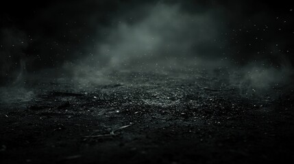 Wall Mural - A moody and atmospheric dark background with glowing neon bokeh, swirling mist, and tiny sparkling embers.