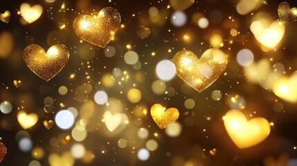 Wall Mural - a radiant valentin -inspired golden bokeh design with glowing heart-shaped highlights and soft light
