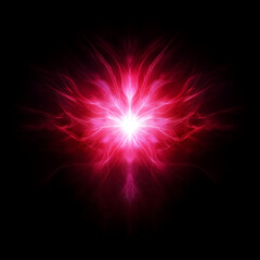 Wall Mural - ethereal crimson energy burst radiating from a central point of brilliance on a black backdrop