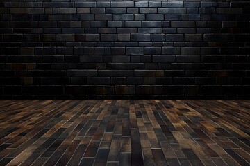 Wall Mural - Dark room, wood floor, brick wall, background, product display