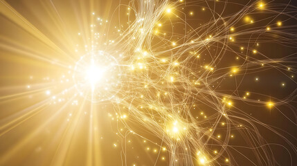 Wall Mural - ethereal golden light bursting forth from an energy core with flowing filaments effect