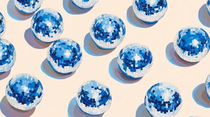 Wall Mural - a pattern of blue disco balls, reflecting the light and creating an atmosphere reminiscent of a glam