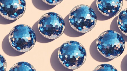 Wall Mural - a pattern of blue disco balls, reflecting the light and creating an atmosphere reminiscent of a glam
