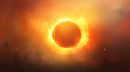 Wall Mural - Fiery Celestial Body Burning Sun Illustration Bright Solar Sphere Orange Glow Cosmic Phenomenon Artwork
