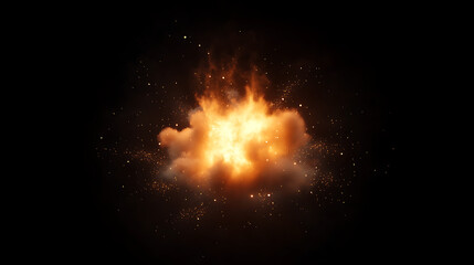 Wall Mural - fiery cloud of smoke and sparks explosion illustration against black backdrop effect composition