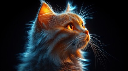 Wall Mural - Glowing Cat Profile, Dark Background, Mystical