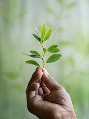 Sticker - Green plant cradled in a hand, symbolizing care for nature