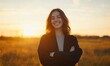 © Daxxt - Happy woman sunset field autumn confidence portrait