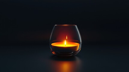 Sticker - A minimalist composition featuring a glowing orange candle in a glass holder, radiating warmth against a dark backdrop