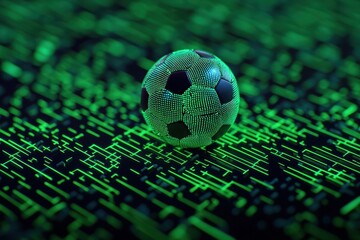 Wall Mural - Digital Representation of Soccer Ball on Abstract Green Background