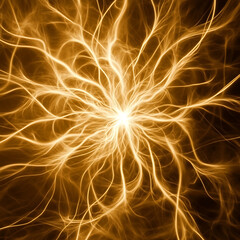 Wall Mural - golden energy burst emanating abstract light and neural connection representation graphic