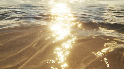 Sticker - Hyper-detailed seamless sand texture, sparkling summer beach ripples in golden light.