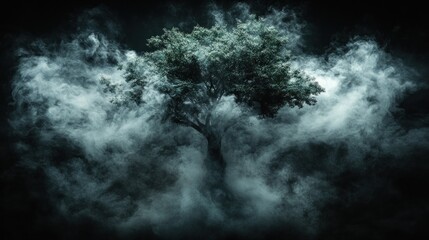 Canvas Print - Misty Forest Tree at Night