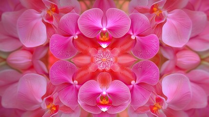 Wall Mural - Vibrant Pink Orchid Flower Mandala Pattern with Delicate Petals in a Kaleidoscopic Design for Nature and Floral Art Lovers