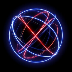 Wall Mural - luminous atomic orbitals depicting quantum mechanics with glowing blue and red light trails