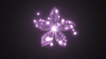 Wall Mural - luminous five petaled flower with glowing particle effects on dark background artistic render