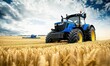 © FrameShift - Modern Blue Tractor Working on a Wheat Field Under a Cloudy Sky