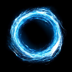 Wall Mural - luminous ring portal with energy stream trajectories and sci-fi elements in a black backdrop