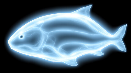 Wall Mural - luminous spectral fish illustration on black background elegant aqua aura glowing essence aquatic li