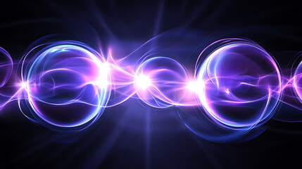 Wall Mural - luminous spheres interconnected with energy waves on dark backdrop for scientific visualization