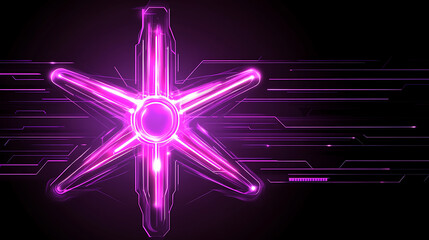 Wall Mural - luminous star with technological circuitry and futuristic illumination in a dark cyberpunk landscape