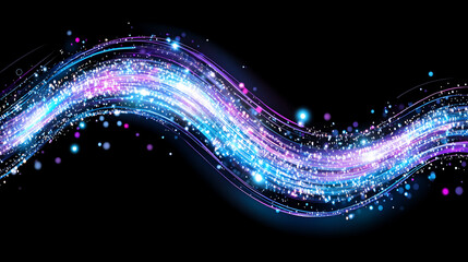 Wall Mural - luminous wave flowing stream of particles and light bursts against dark background graphic resource