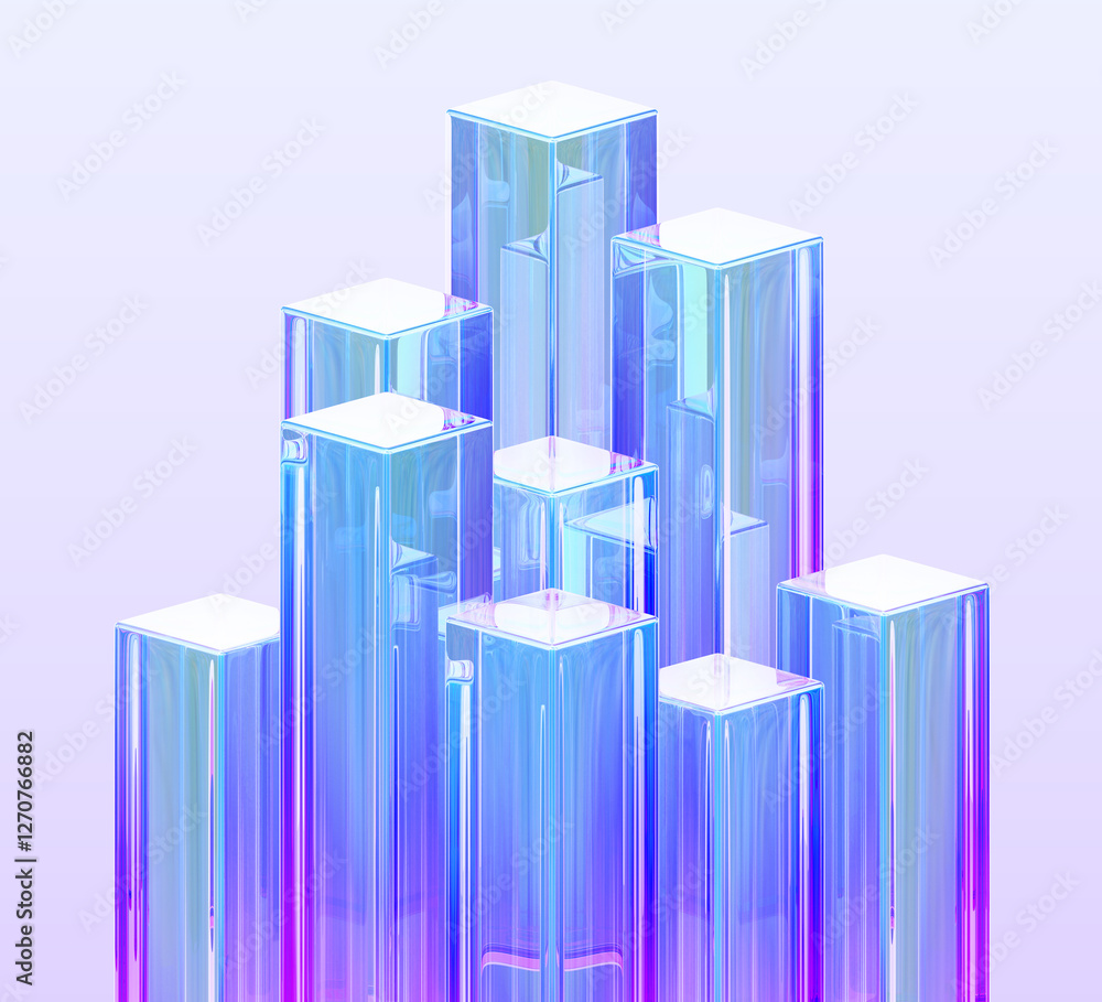 Abstract 3d background with glass holographic transparent rectangle ...