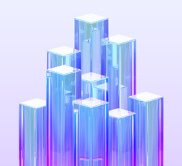 Wall Mural - abstract 3d background with glass holographic transparent rectangle cube pillars, crystal rainbow co