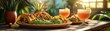 © ZpongXED - A vibrant platter of tacos and refreshing drinks, surrounded by lush greenery, captures the essence of a festive dining experience.