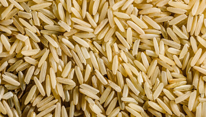 Fototapete - Repeating pattern of uncooked rice grains, highlighting their small, elongated shape and white or brown color. Ideal for Asian cuisine, cooking, or minimalist concepts. Texture, background.