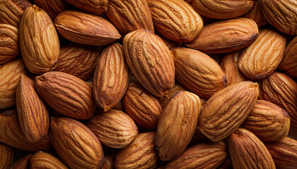 Fototapete - Background featuring almond texture, showcasing their rough surface and warm beige tones. Perfect for healthy snacks, baking, or natural food themes. Texture, background.
